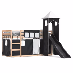 vidaXL Letto a Castello con Scivolo e Tende Bianco e Nero 90x200 cm - Vista aggiuntiva 2