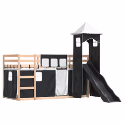 vidaXL Letto a Castello con Scivolo e Tende Bianco e Nero 90x200 cm - Vista aggiuntiva 3