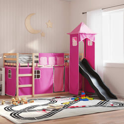 vidaXL Letto a Castello con Scivolo e Tende Rosa 90x200 cm