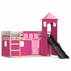 vidaXL Letto a Castello con Scivolo e Tende Rosa 90x200 cm - Vista aggiuntiva 2