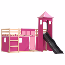vidaXL Letto a Castello con Scivolo e Tende Rosa 90x200 cm - Vista aggiuntiva 3