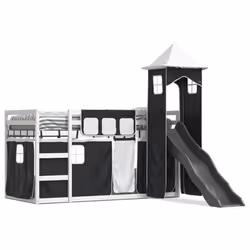 vidaXL Letto a Castello con Scivolo e Tende Bianco e Nero 90x200 cm - Vista aggiuntiva 2