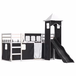 vidaXL Letto a Castello con Scivolo e Tende Bianco e Nero 90x200 cm - Vista aggiuntiva 3