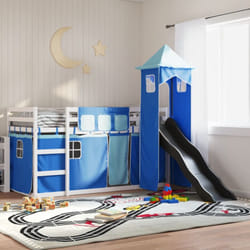 Vidaxl - Letto a Castello con Scivolo e Tende Blu 90x200 cm