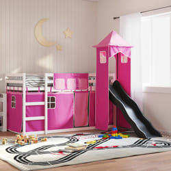 vidaXL Letto a Castello con Scivolo e Tende Rosa 90x200 cm