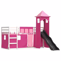 vidaXL Letto a Castello con Scivolo e Tende Rosa 90x200 cm - Vista aggiuntiva 3