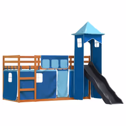 vidaXL Letto a Castello con Scivolo e Tende Blu 90x200 cm - Vista aggiuntiva 3