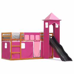 vidaXL Letto a Castello con Scivolo e Tende Rosa 90x200 cm - Vista aggiuntiva 2