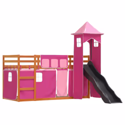 vidaXL Letto a Castello con Scivolo e Tende Rosa 90x200 cm - Vista aggiuntiva 3