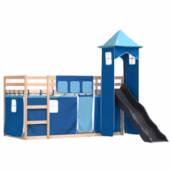 vidaXL Letto a Castello con Scivolo e Tende Blu 80x200 cm - Vista aggiuntiva 3