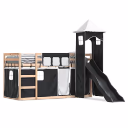 vidaXL Letto a Castello con Scivolo e Tende Bianco e Nero 80x200 cm - Vista aggiuntiva 2
