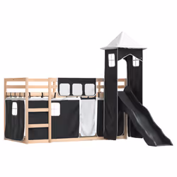vidaXL Letto a Castello con Scivolo e Tende Bianco e Nero 80x200 cm - Vista aggiuntiva 3
