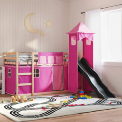 Vidaxl - Letto a Castello con Scivolo e Tende Rosa 90x190 cm 298391