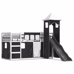 vidaXL Letto a Castello con Scivolo e Tende Bianco e Nero 80x200 cm - Vista aggiuntiva 2