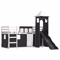 vidaXL Letto a Castello con Scivolo e Tende Bianco e Nero 80x200 cm - Vista aggiuntiva 3