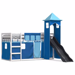vidaXL Letto a Castello con Scivolo e Tende Blu 90x190 cm - Vista aggiuntiva 2