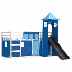 vidaXL Letto a Castello con Scivolo e Tende Blu 90x190 cm - Vista aggiuntiva 3