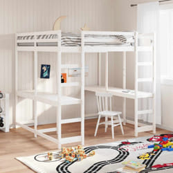 Letto Soppalco Scrivania e Scala Bianco 160x200cm Massello Pino Vidaxl