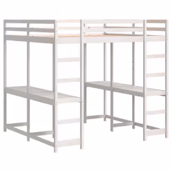 vidaXL Letto Soppalco Scrivania e Scala Bianco 140x200cm Massello Pino - Vista aggiuntiva 3