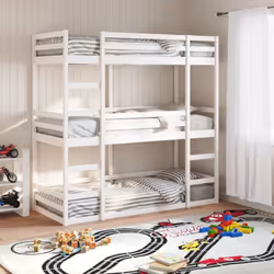 Questo letto a castello triplo in legno è elegante e funzionale, e rappresenta un complemento perfetto per qualsiasi stanza c ...