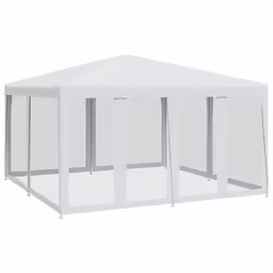 vidaXL Tenda per Feste con 8 Pareti Laterali in Rete Bianco 4x4 m HDPE - Vista aggiuntiva 2