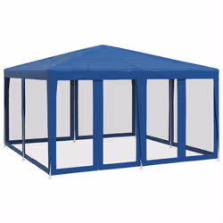 vidaXL Tenda per Feste con 8 Pareti Laterali in Rete Blu 4x4 m HDPE - Vista aggiuntiva 2