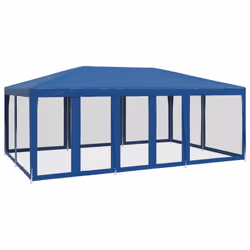 vidaXL Tenda per Feste con 10 Pareti Laterali in Rete Blu 6x4 m HDPE - Vista aggiuntiva 2
