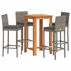 vidaXL Set Bar Giardino 5pz Grigio Legno Massello Acacia e Polyrattan - Vista aggiuntiva 2