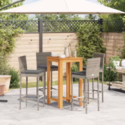 vidaXL Set Bar Giardino 5pz Grigio Legno Massello Acacia e Polyrattan - Vista aggiuntiva 3