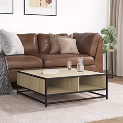 vidaXL Tavolino Rovere Sonoma 80x80x30 cm in Truciolato e Metallo - Vista aggiuntiva 3