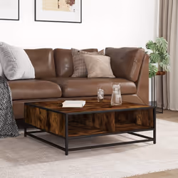 vidaXL Tavolino Rovere Fumo 80x80x30 cm in Truciolato e Metallo - Vista aggiuntiva 3