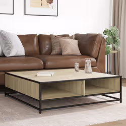 vidaXL Tavolino Rovere Sonoma 100x100x30 cm in Truciolato e Metallo - Vista aggiuntiva 3