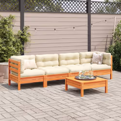 Set Divani Giardino 5pz con Cuscini Marrone Cera Massello Pinocod mxl 92676 - Vista aggiuntiva 3
