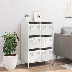 vidaXL Credenza Bianca 68x39x101,5 cm in Acciaio - Vista aggiuntiva 3