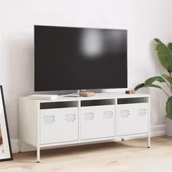 vidaXL Mobile TV Bianco 101,5x39x43,5 cm in Acciaio Laminato a Freddo - Vista aggiuntiva 3