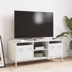 vidaXL Mobile TV Bianco 101,5x39x43,5 cm in Acciaio Laminato a Freddo - Vista aggiuntiva 3