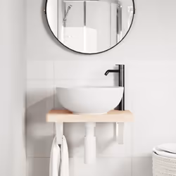 vidaXL Ripiano a Parete per Lavabo in Acciaio e Massello di Faggio - Vista aggiuntiva 3