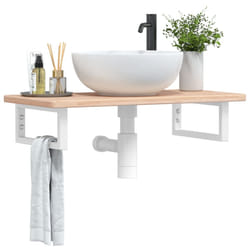vidaXL Ripiano a Parete per Lavabo in Acciaio e Massello di Rovere