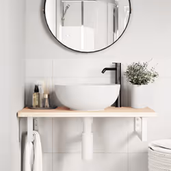 vidaXL Ripiano a Parete per Lavabo in Acciaio e Massello di Rovere - Vista aggiuntiva 3