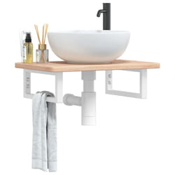 vidaXL Ripiano a Parete per Lavabo in Acciaio e Massello di Rovere