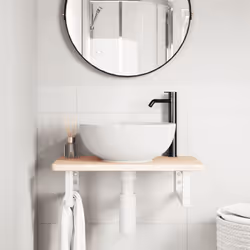 vidaXL Ripiano a Parete per Lavabo in Acciaio e Massello di Rovere - Vista aggiuntiva 3