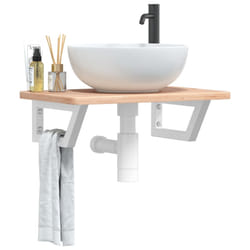 vidaXL Ripiano a Parete per Lavabo in Acciaio e Massello di Rovere