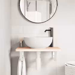vidaXL Ripiano a Parete per Lavabo in Acciaio e Massello di Rovere - Vista aggiuntiva 3