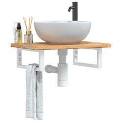 vidaXL Ripiano a Parete per Lavabo in Acciaio e Massello di Rovere