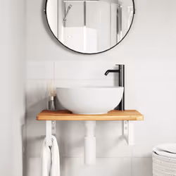 vidaXL Ripiano a Parete per Lavabo in Acciaio e Massello di Rovere - Vista aggiuntiva 3