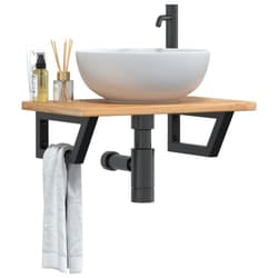 vidaXL Ripiano a Parete per Lavabo in Acciaio e Massello di Rovere
