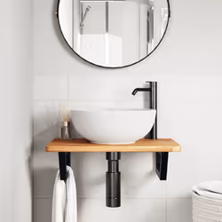 vidaXL Ripiano a Parete per Lavabo in Acciaio e Massello di Rovere - Vista aggiuntiva 3