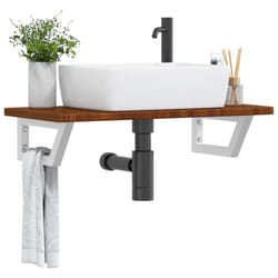 vidaXL Ripiano a Parete per Lavabo in Acciaio e Massello di Rovere