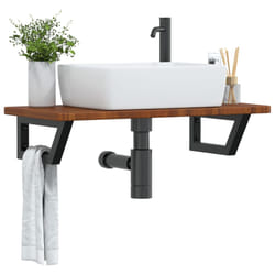 vidaXL Ripiano a Parete per Lavabo in Acciaio e Massello di Rovere