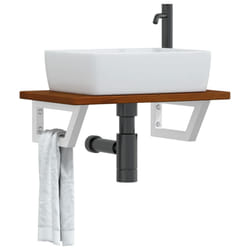 vidaXL Ripiano a Parete per Lavabo in Acciaio e Massello di Rovere